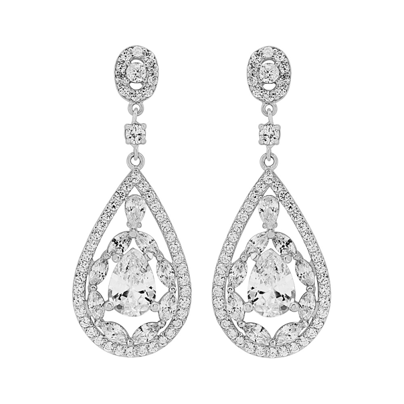 Cubic Zirconia Collection - Silver Screen Earrings - (ER309)