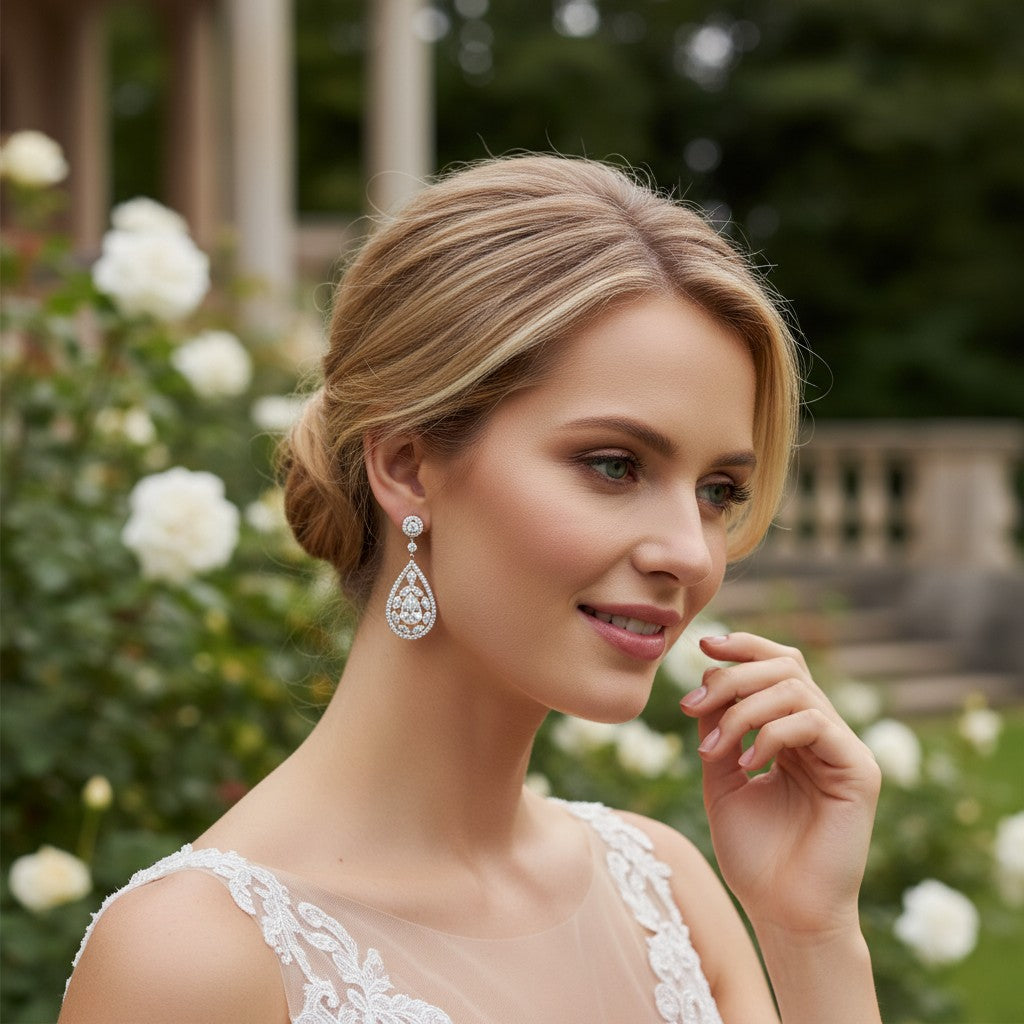 Cubic Zirconia Collection - Silver Screen Earrings - (ER309)