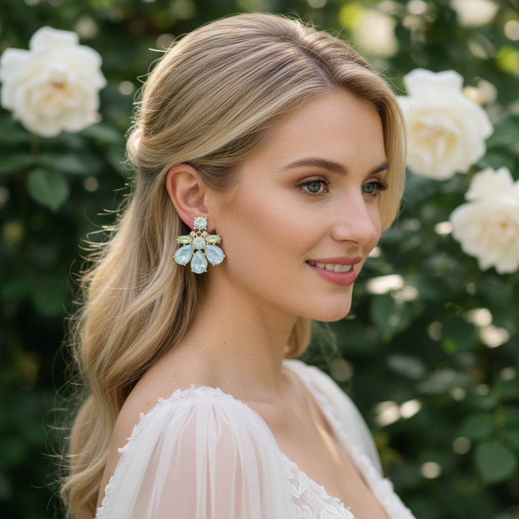 ATHENA COLLECTION - GLAM DIVA EARRINGS - CZER891 AQUA