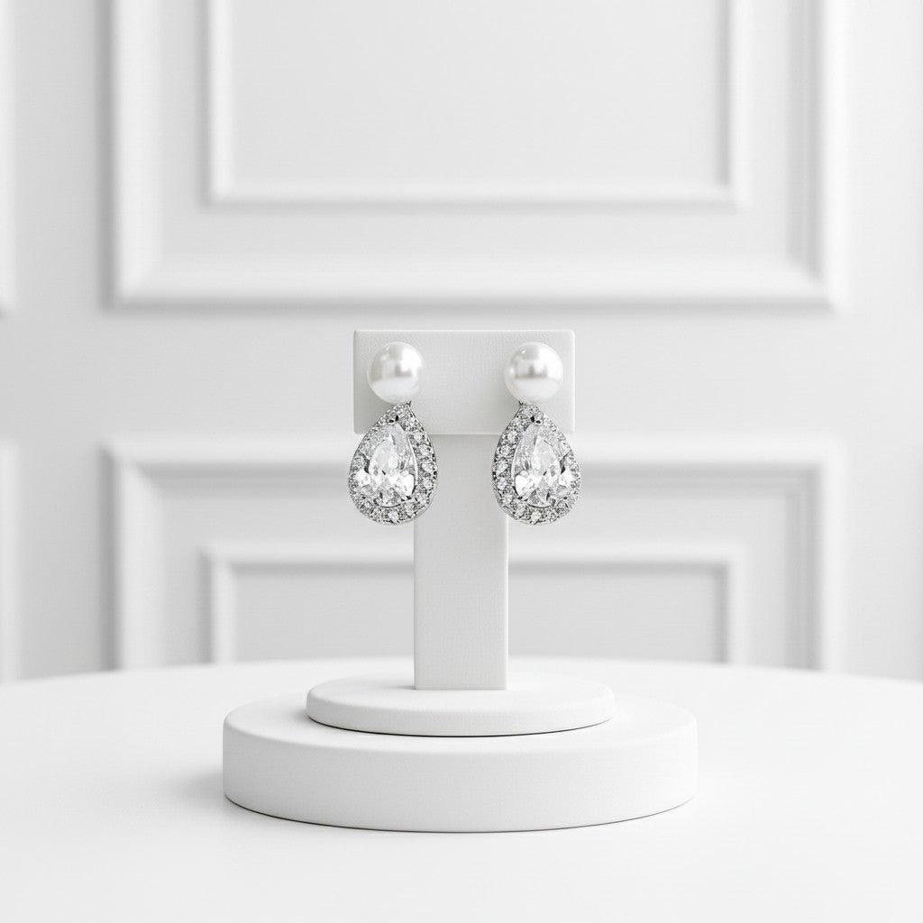 CZ COLLECTION - DAINTY CRYSTAL DROP EARRINGS -925 SILVER CZER894