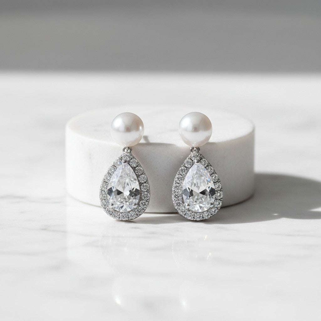 CZ COLLECTION - DAINTY CRYSTAL DROP EARRINGS -925 SILVER CZER894