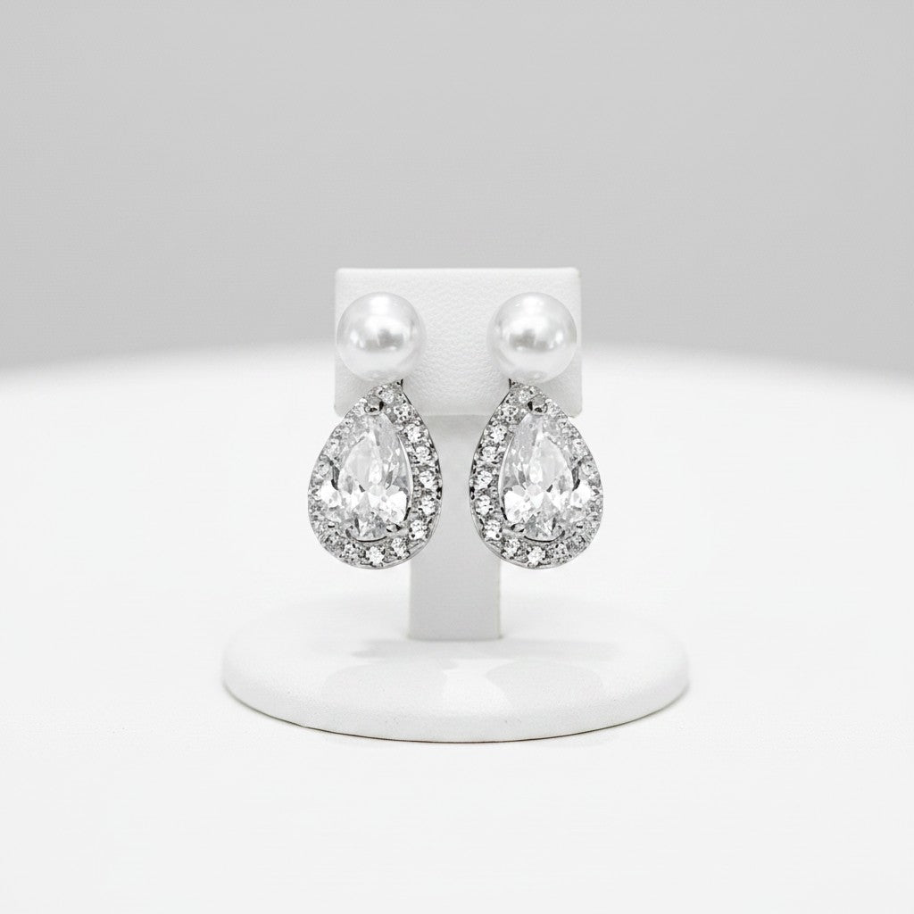 CZ COLLECTION - DAINTY CRYSTAL DROP EARRINGS -925 SILVER CZER894