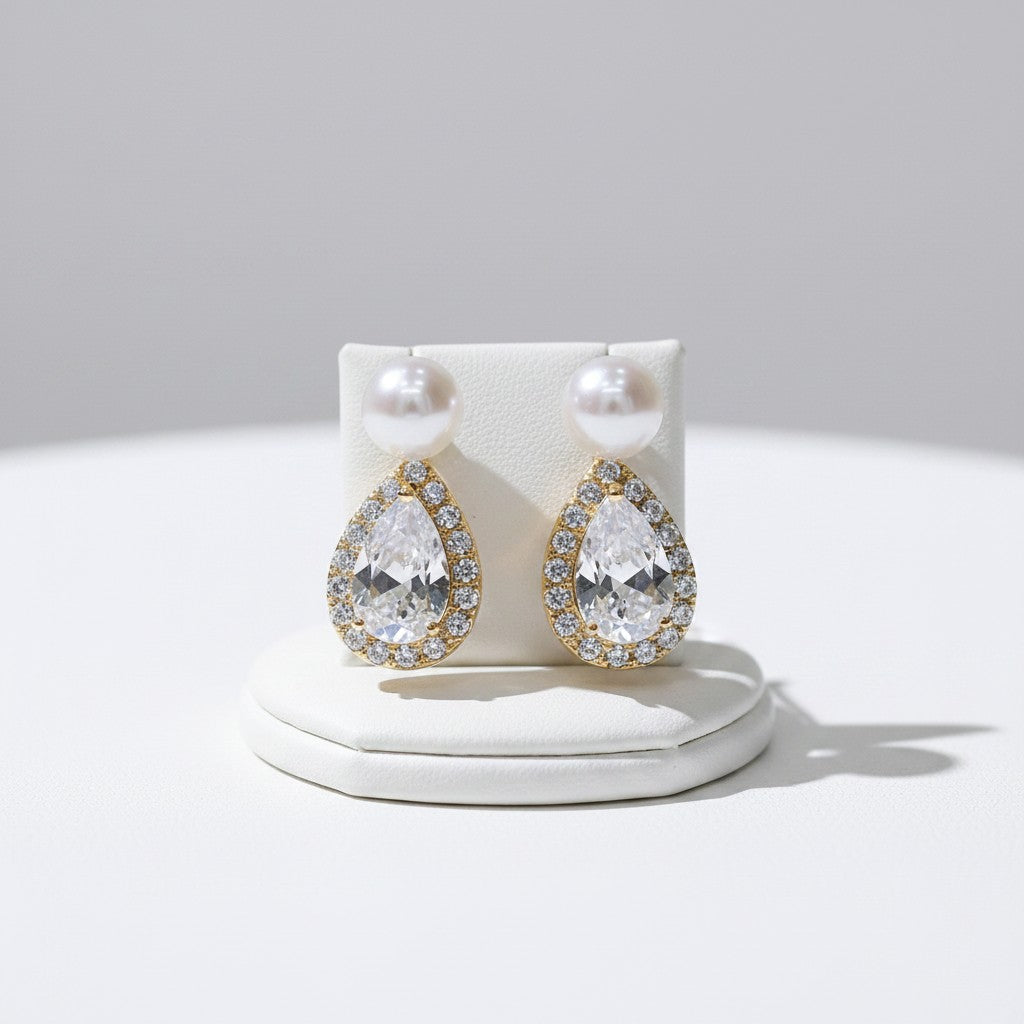 CZ COLLECTION - DAINTY CRYSTAL DROP EARRINGS -925 GOLD (CZER894)