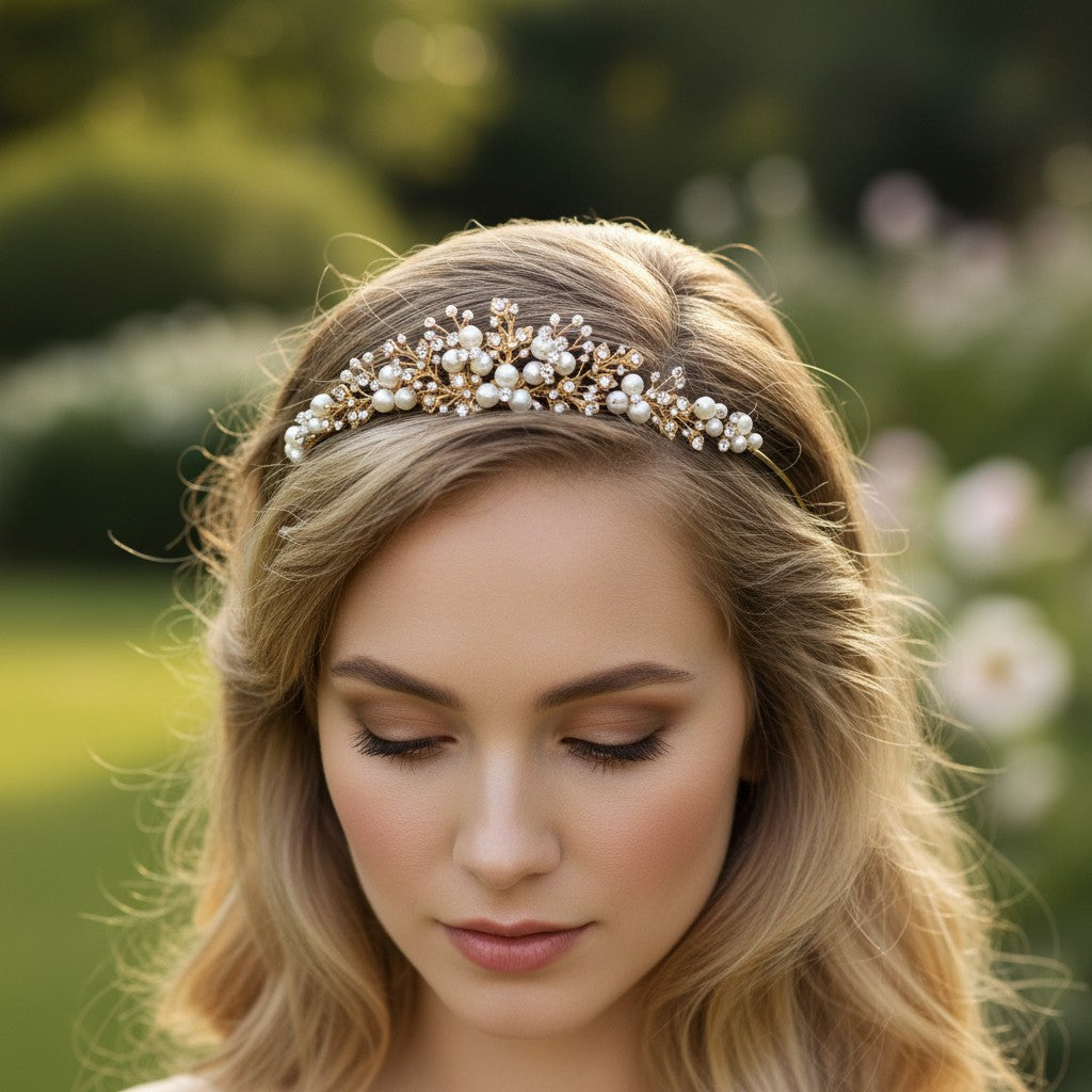 Tess Luxe Pearl Tiara - (14K Gold Plated) Tiara 3 -SASSB