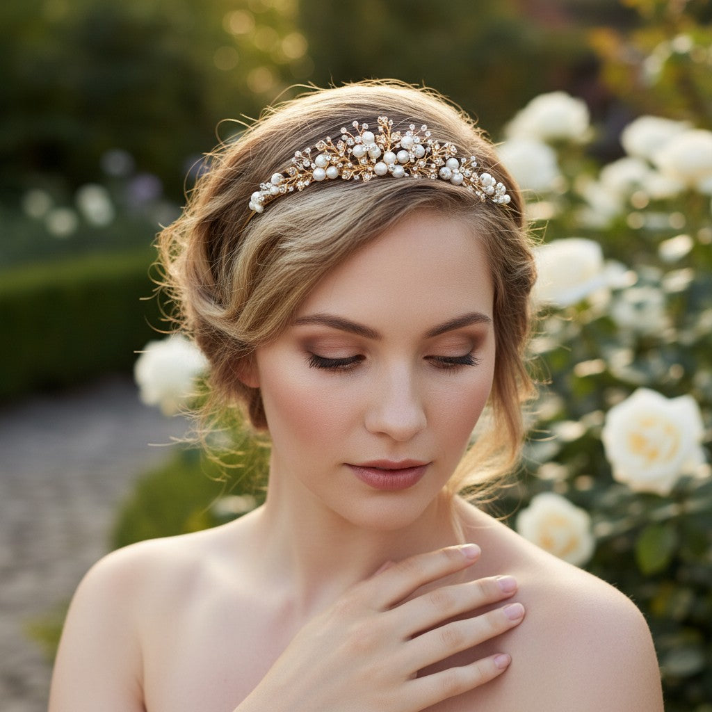 Tess Luxe Pearl Tiara - (14K Gold Plated) Tiara 3 -SASSB