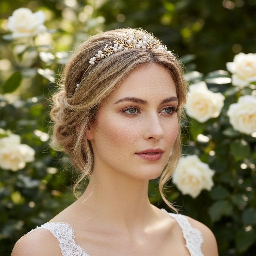 Tess Luxe Pearl Tiara - (14K Gold Plated) Tiara 3 -SASSB
