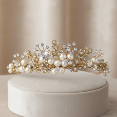 Tess Luxe Pearl Tiara - (14K Gold Plated) Tiara 3 -SASSB