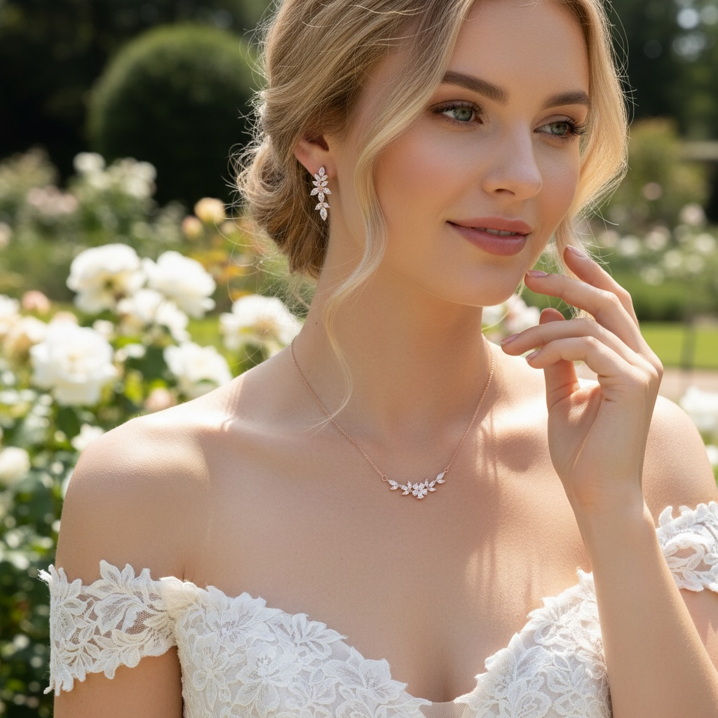CUBIC ZIRCONIA COLLECTION - VINTAGE INSPIRED FLOWER NECKLACE - CZNK267