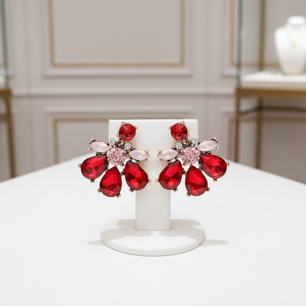 ATHENA COLLECTION - GLAM DIVA EARRINGS - CZER891 RED