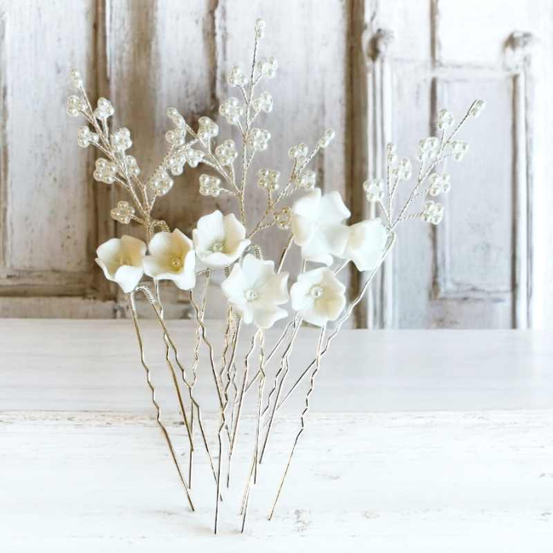 ATHENA COLLECTION - EXQUISITE BOUQUET HAIR PIN SET - (PIN 83) SILVER