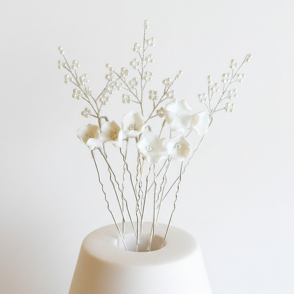 ATHENA COLLECTION - EXQUISITE BOUQUET HAIR PIN SET - (PIN 83) SILVER