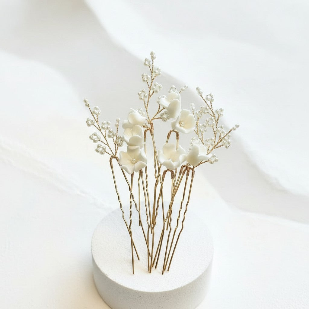 ATHENA COLLECTION - EXQUISITE BOUQUET HAIR PIN SET - (PIN 83) GOLD