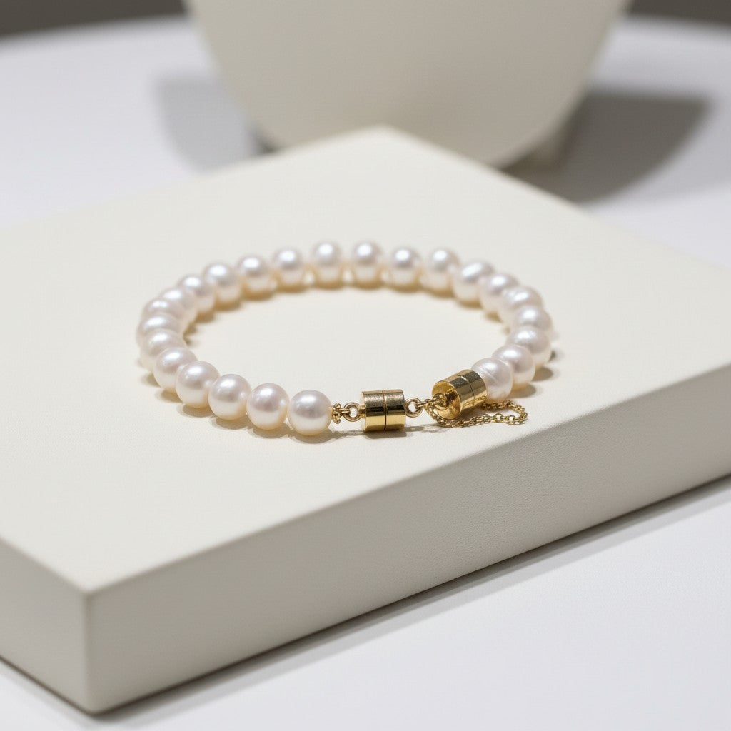 ATHENA COLLECTION - FRESHWATER PEARL BRACELET - GOLD (BR174)