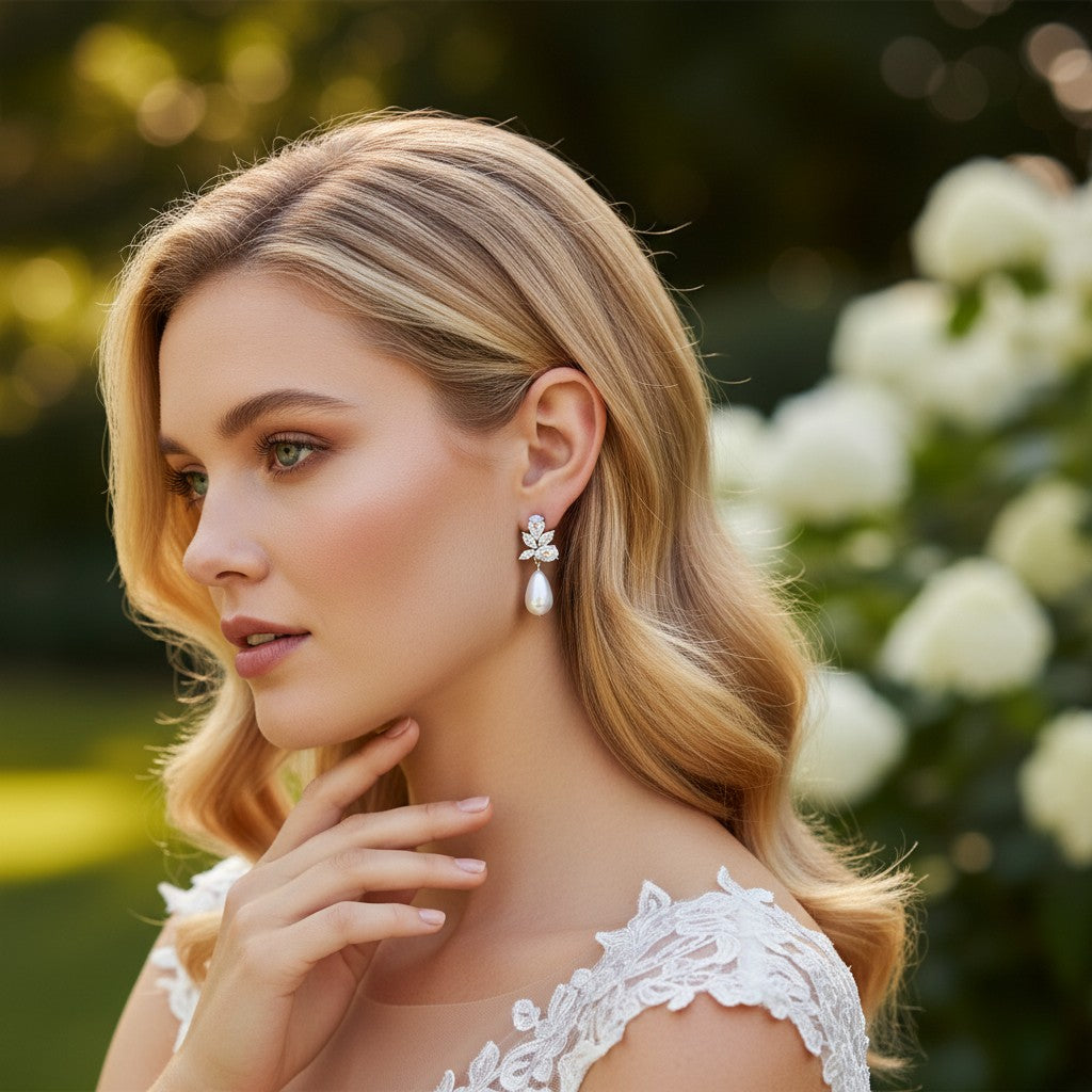 CUBIC ZIRCONIA COLLECTION - PEARL ELEGANCE EARRINGS - CZER898 SILVER