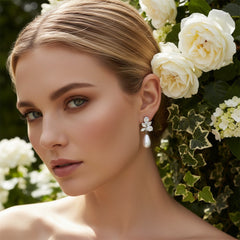 CUBIC ZIRCONIA COLLECTION - PEARL ELEGANCE EARRINGS - CZER898 SILVER