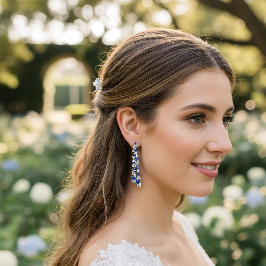 CUBIC ZIRCONIA COLLECTION - STATEMENT WATERFALL EARRINGS - SAPPHIRE CZER900