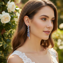 CUBIC ZIRCONIA COLLECTION - STATEMENT WATERFALL EARRINGS - SAPPHIRE CZER900
