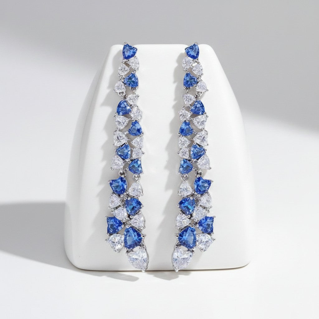 CUBIC ZIRCONIA COLLECTION - STATEMENT WATERFALL EARRINGS - SAPPHIRE CZER900