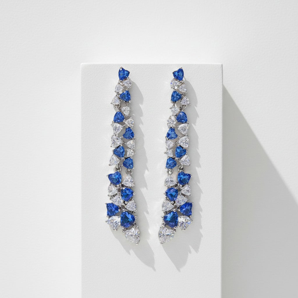 CUBIC ZIRCONIA COLLECTION - STATEMENT WATERFALL EARRINGS - SAPPHIRE CZER900