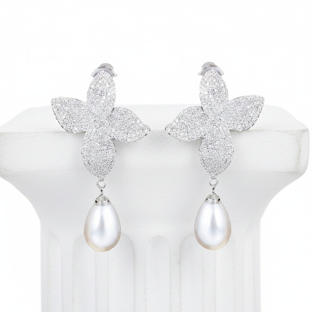 CUBIC ZIRCONIA COLLECTION - CRYSTAL ALLURE CLIP ON EARRINGS - CZER901 SILVER