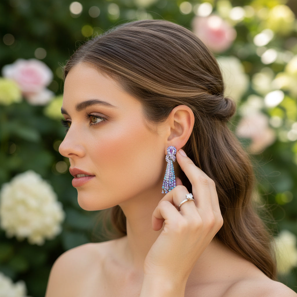 CUBIC ZIRCONIA COLLECTION - BRIDGERTON STYLE EARRINGS - PINK - CZER902