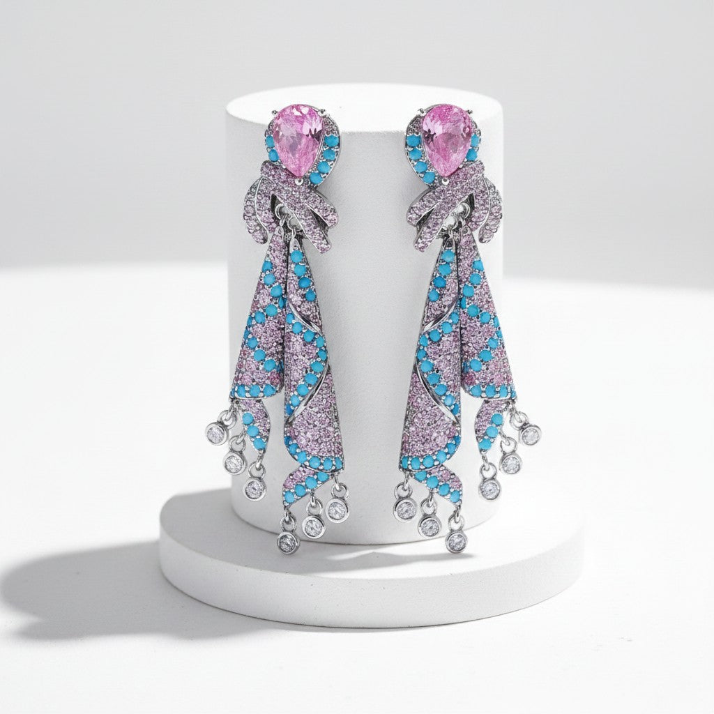 CUBIC ZIRCONIA COLLECTION - BRIDGERTON STYLE EARRINGS - PINK - CZER902