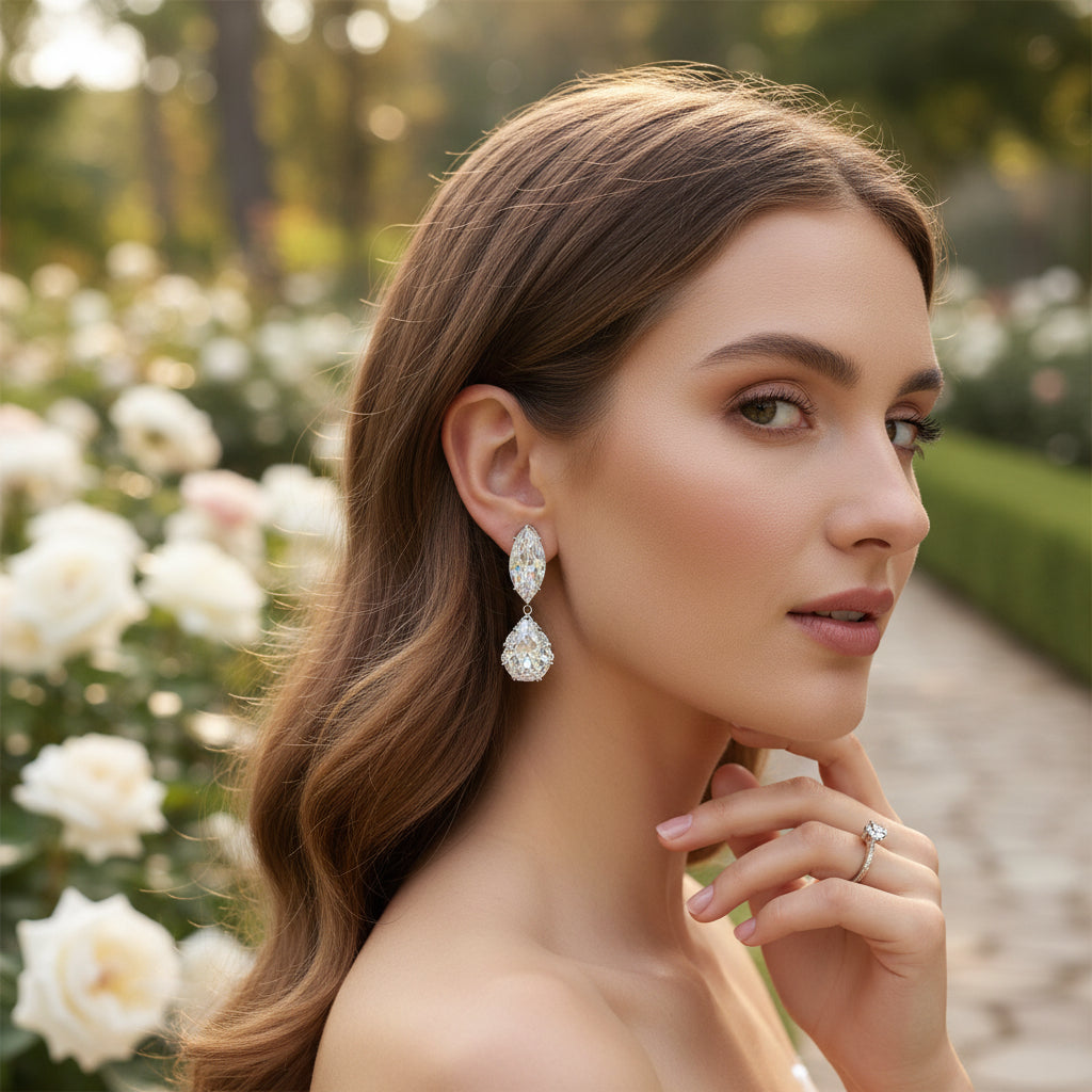 CUBIC ZIRCONIA COLLECTION - STARLET CHIC CLIP ON EARRINGS - CZER903 SILVER