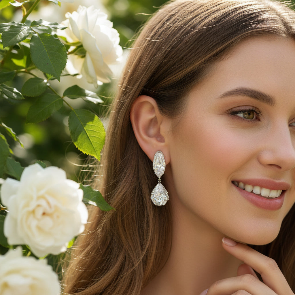 CUBIC ZIRCONIA COLLECTION - STARLET CHIC CLIP ON EARRINGS - CZER903 SILVER