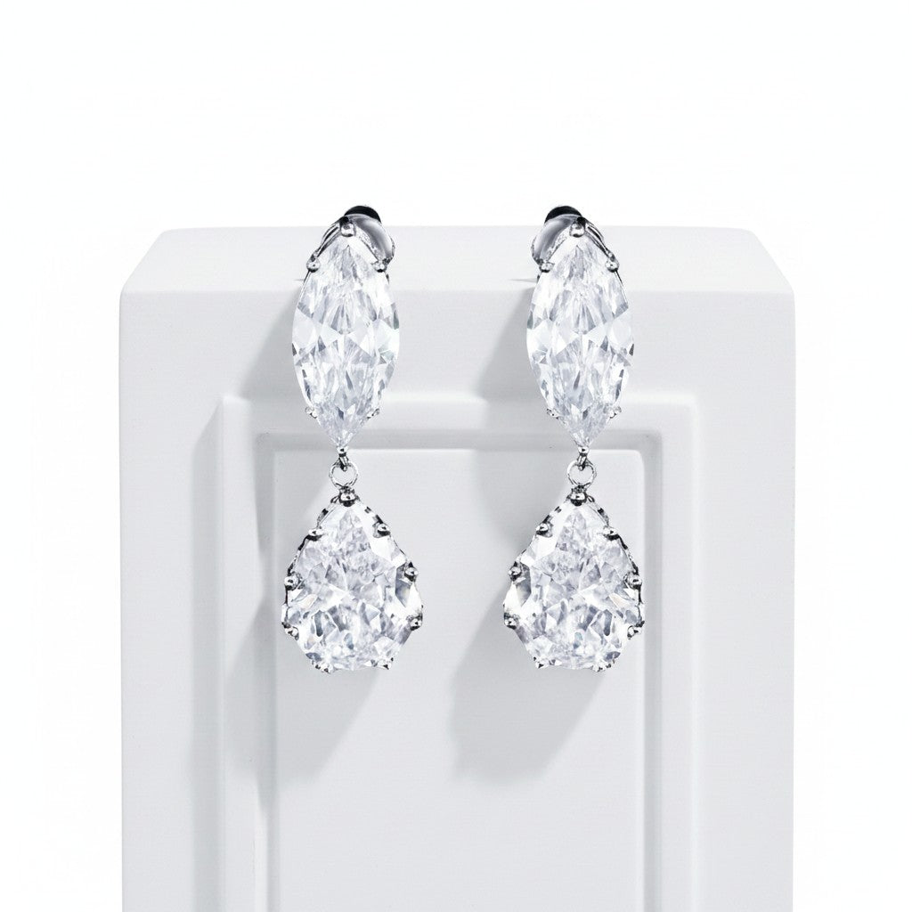 CUBIC ZIRCONIA COLLECTION - STARLET CHIC CLIP ON EARRINGS - CZER903 SILVER