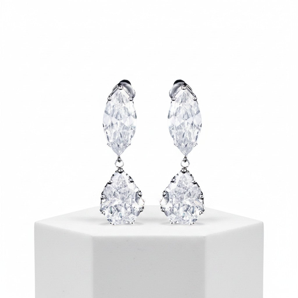 CUBIC ZIRCONIA COLLECTION - STARLET CHIC CLIP ON EARRINGS - CZER903 SILVER
