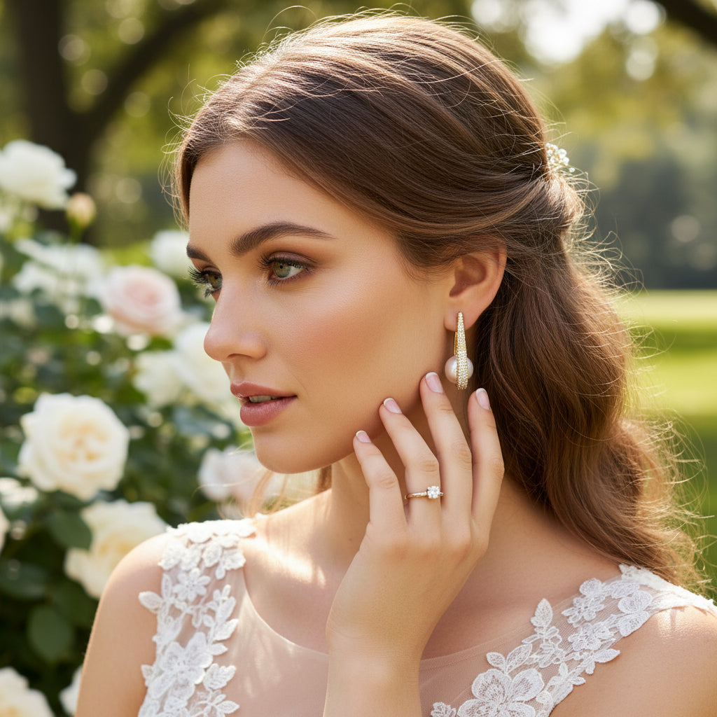 CUBIC ZIRCONA COLLECTION - CHIC PAVED PEARL EARRINGS - CZER904 SILVER