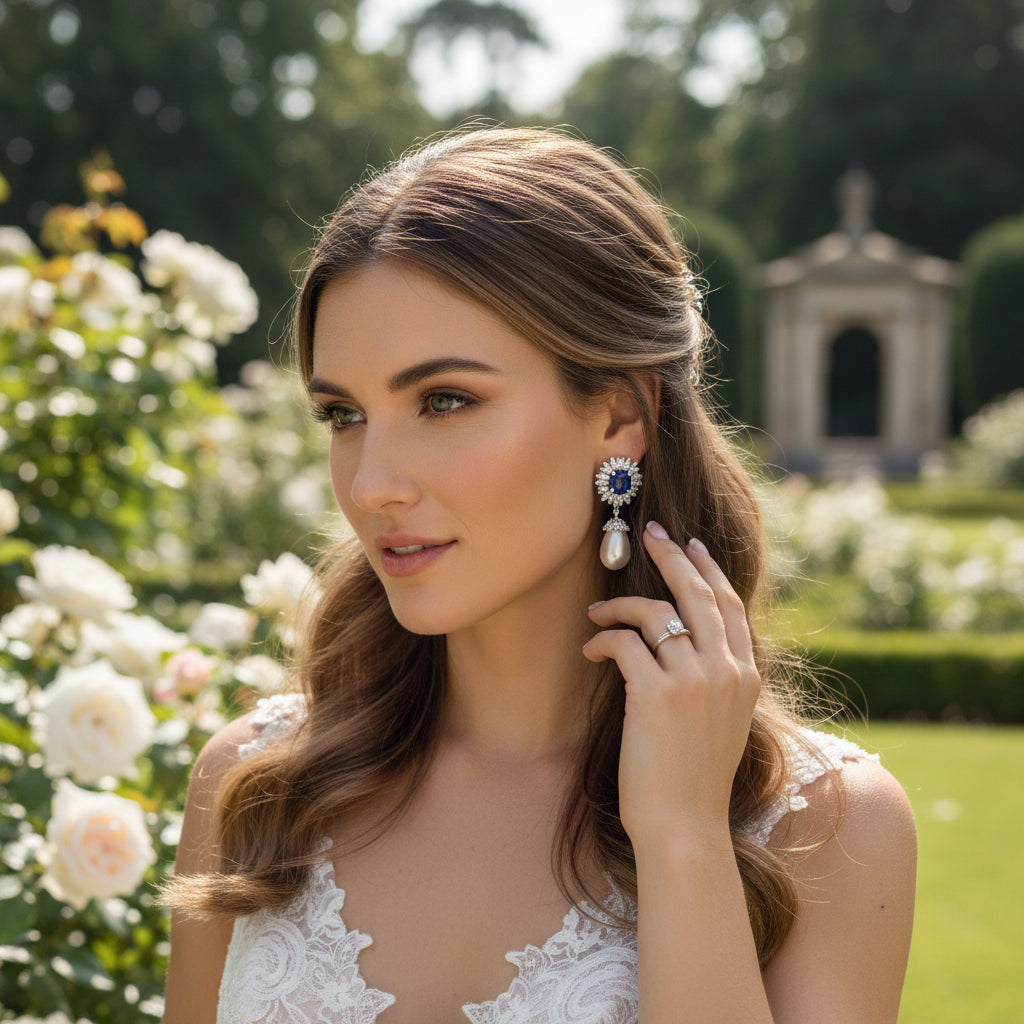 CUBIC ZIRCONIA COLLECTION - SPARKING BLUE EARRINGS - CZER905