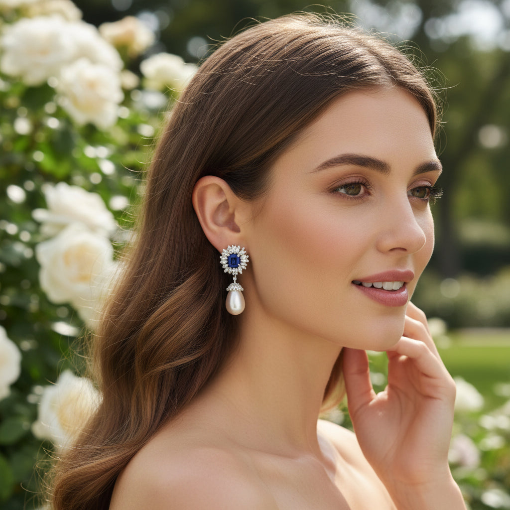 CUBIC ZIRCONIA COLLECTION - SPARKING BLUE EARRINGS - CZER905