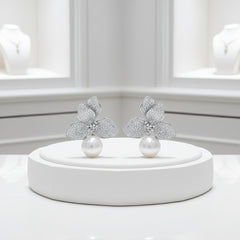 CUBIC ZIRCONA COLLECTION - VINTAGE HEIRLOOM EARRINGS - CZER906 SILVER