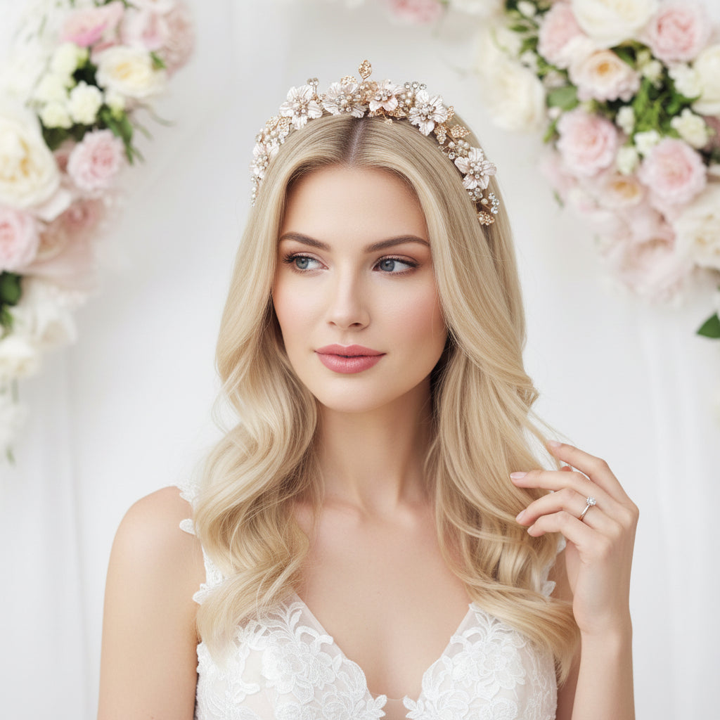 ATHENA COLLECTION - FLORAL ROMANCE EXQUISITE HEADPIECE - BLUSH PINK HP227