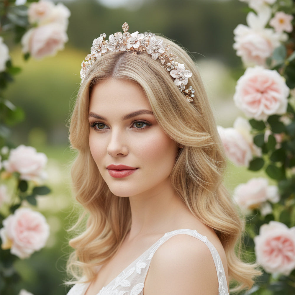ATHENA COLLECTION - FLORAL ROMANCE EXQUISITE HEADPIECE - BLUSH PINK HP227