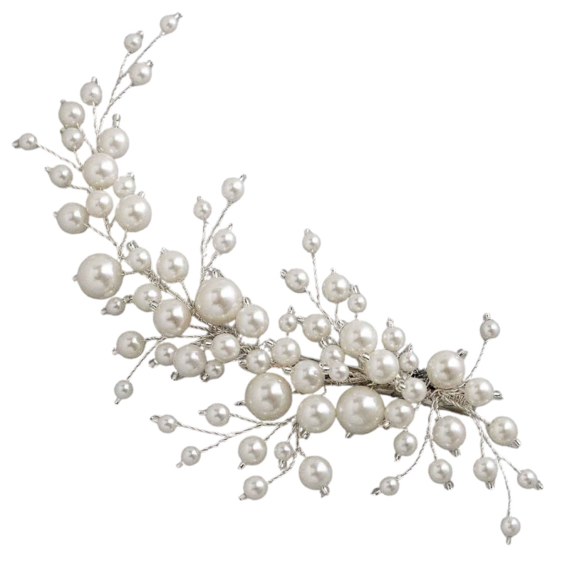 ATHENA COLLECTION - EXQUISITE PEARL HAIR CLIP - CLIP778 SILVER