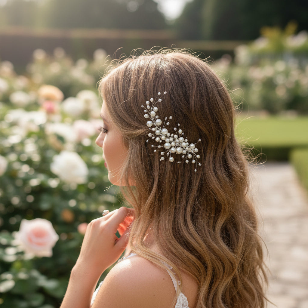 ATHENA COLLECTION - EXQUISITE PEARL HAIR CLIP - CLIP778 SILVER