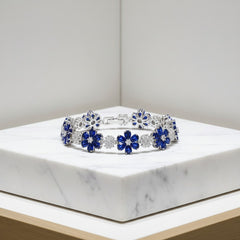 CUBIC ZIRCONIA COLLECTION - GLITZY GLAM FLOWER BRACELET - BLUE (BR176)