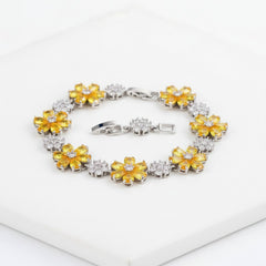 CUBIC ZIRCONIA COLLECTION - GLITZY GLAM FLOWER BRACELET - YELLOW (BR176)