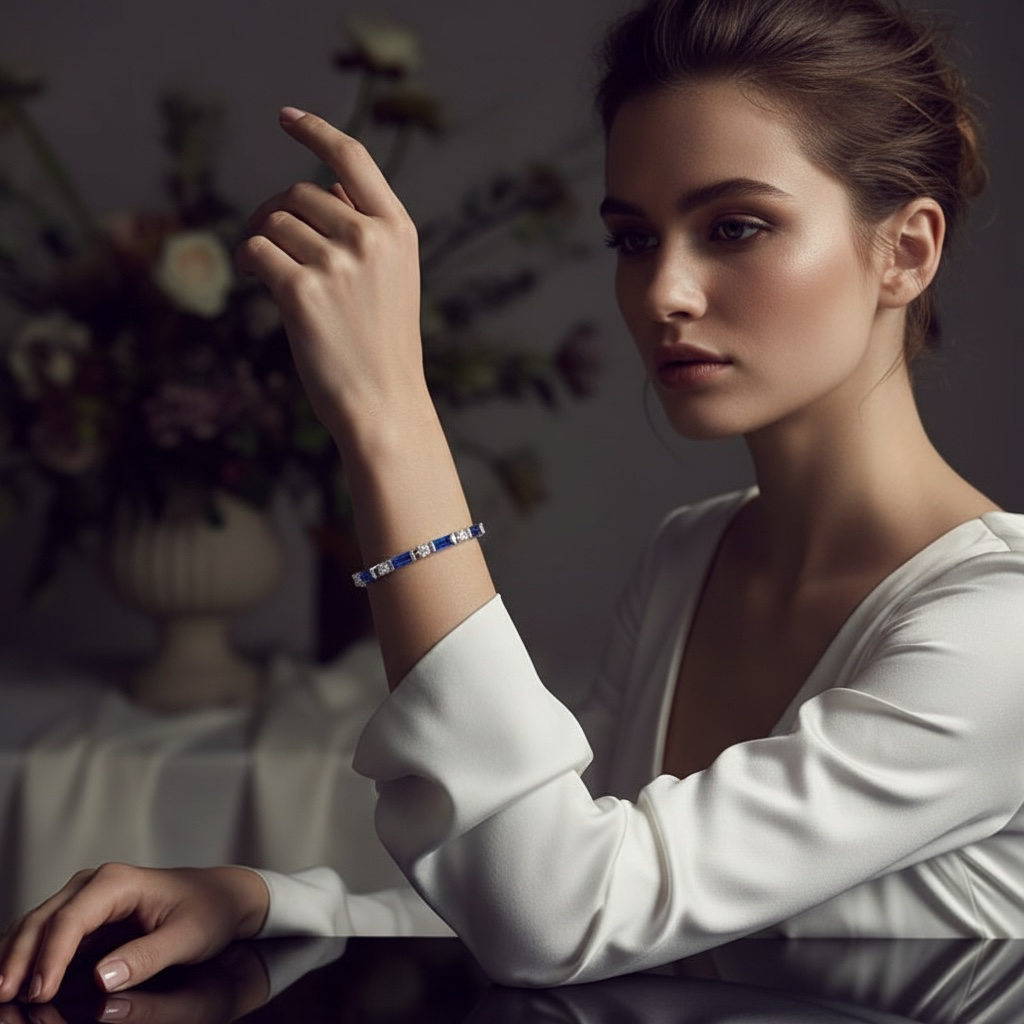 CUBIC ZIRCONIA COLLECTION - DAINTY DAZZLE BRACELET - BR178 BLUE
