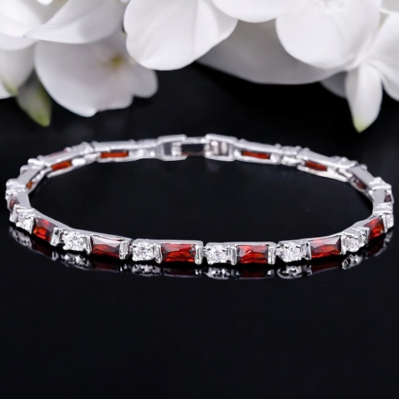 CUBIC ZIRCONIA COLLECTION - DAINTY DAZZLE BRACELET - BR178 RUBY RED