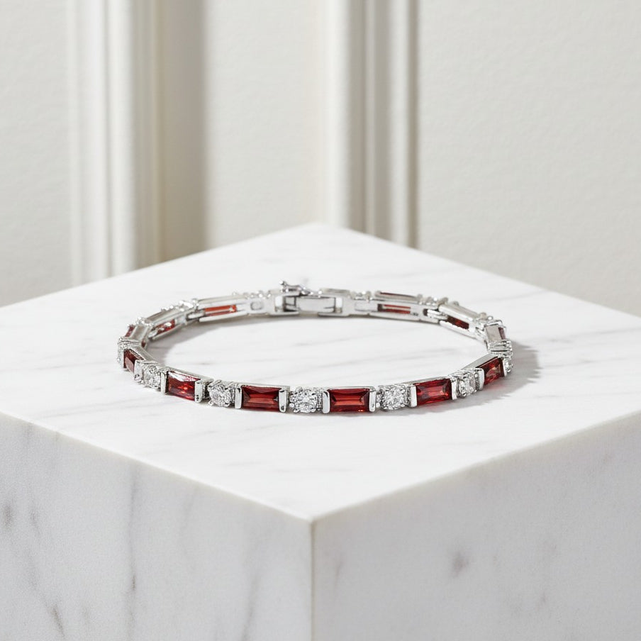 CUBIC ZIRCONIA COLLECTION - DAINTY DAZZLE BRACELET - BR178 RUBY RED