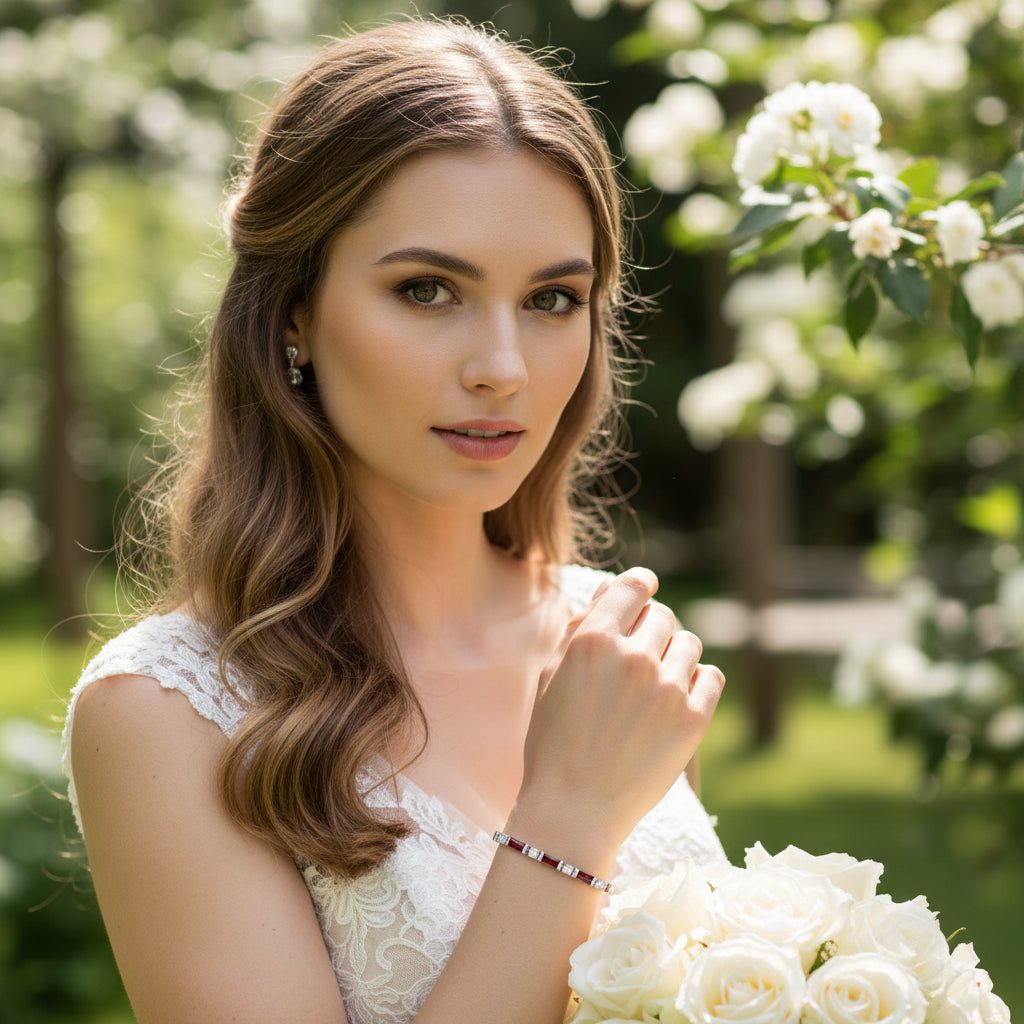 CUBIC ZIRCONIA COLLECTION - DAINTY DAZZLE BRACELET - BR178 RUBY RED