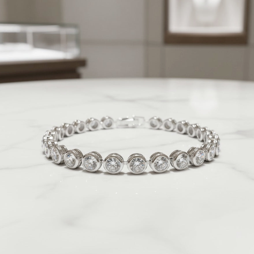 CUBIC ZIRCONIA COLLECTION - CRYSTAL SPARKLE BRACELET - BR172 SILVER