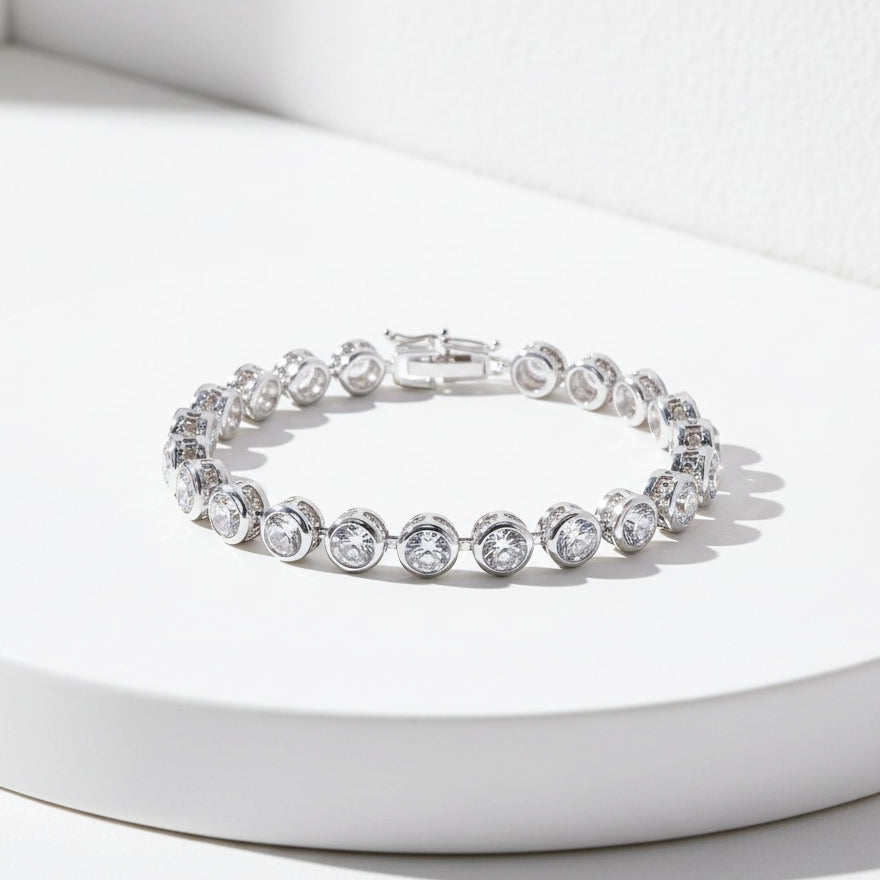 CUBIC ZIRCONIA COLLECTION - CRYSTAL SPARKLE BRACELET - BR172 SILVER