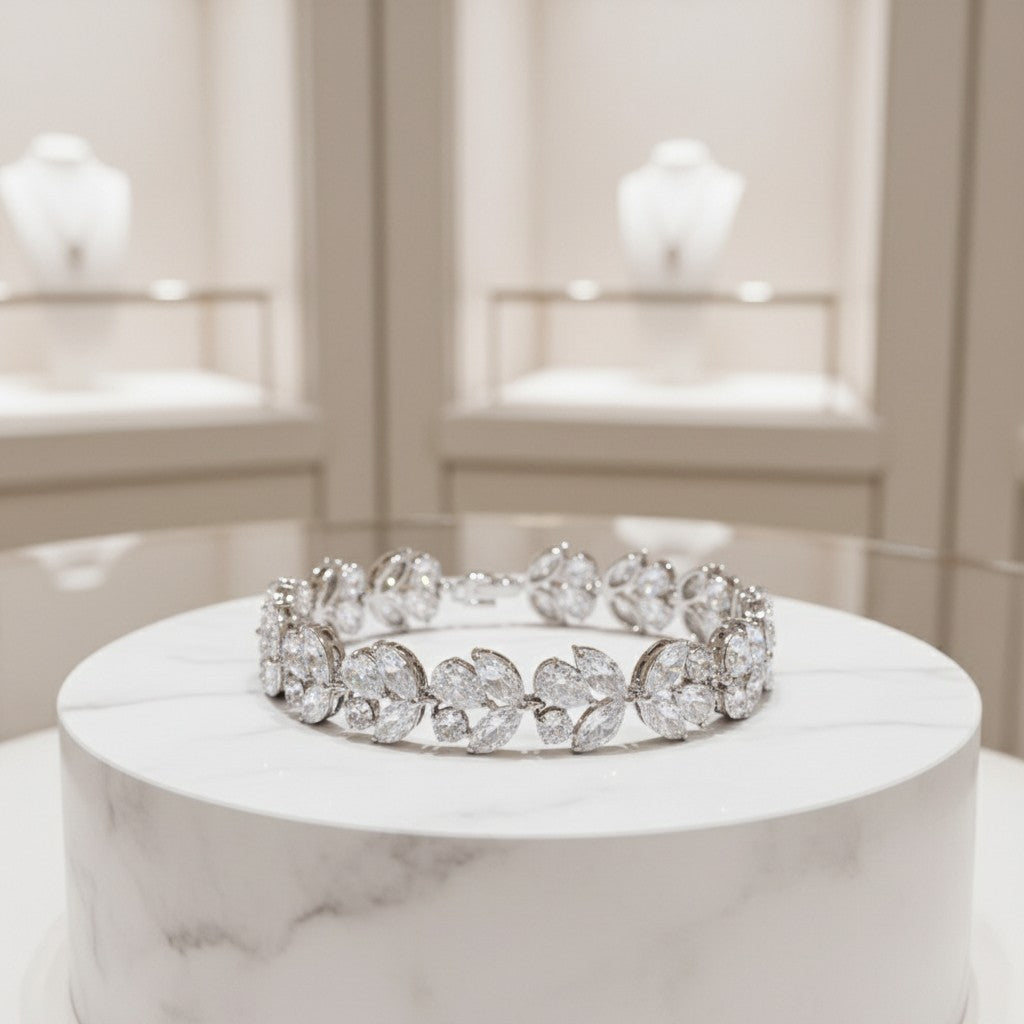 CUBIC ZIRCONIA COLLECTION - CRYSTAL SHIMMER BRACELET - CZBR173 SILVER