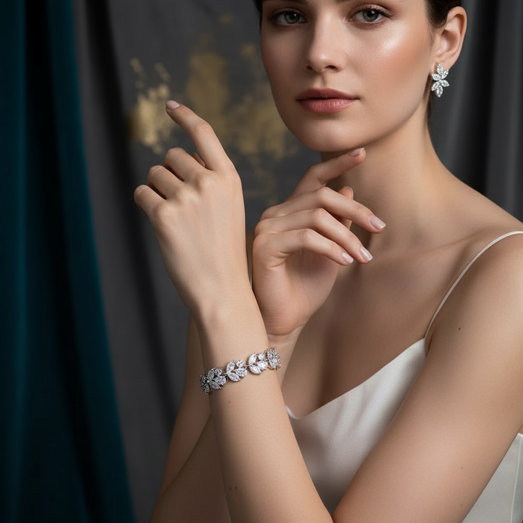 CUBIC ZIRCONIA COLLECTION - CRYSTAL SHIMMER BRACELET - CZBR173 SILVER