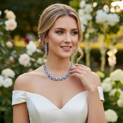CUBIC ZIRCONIA COLLECTION - STATEMENT WATERFALL NECKLACE SET - SAPPHIRE CZNK269