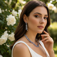 CUBIC ZIRCONIA COLLECTION - STATEMENT WATERFALL NECKLACE SET - SAPPHIRE CZNK269
